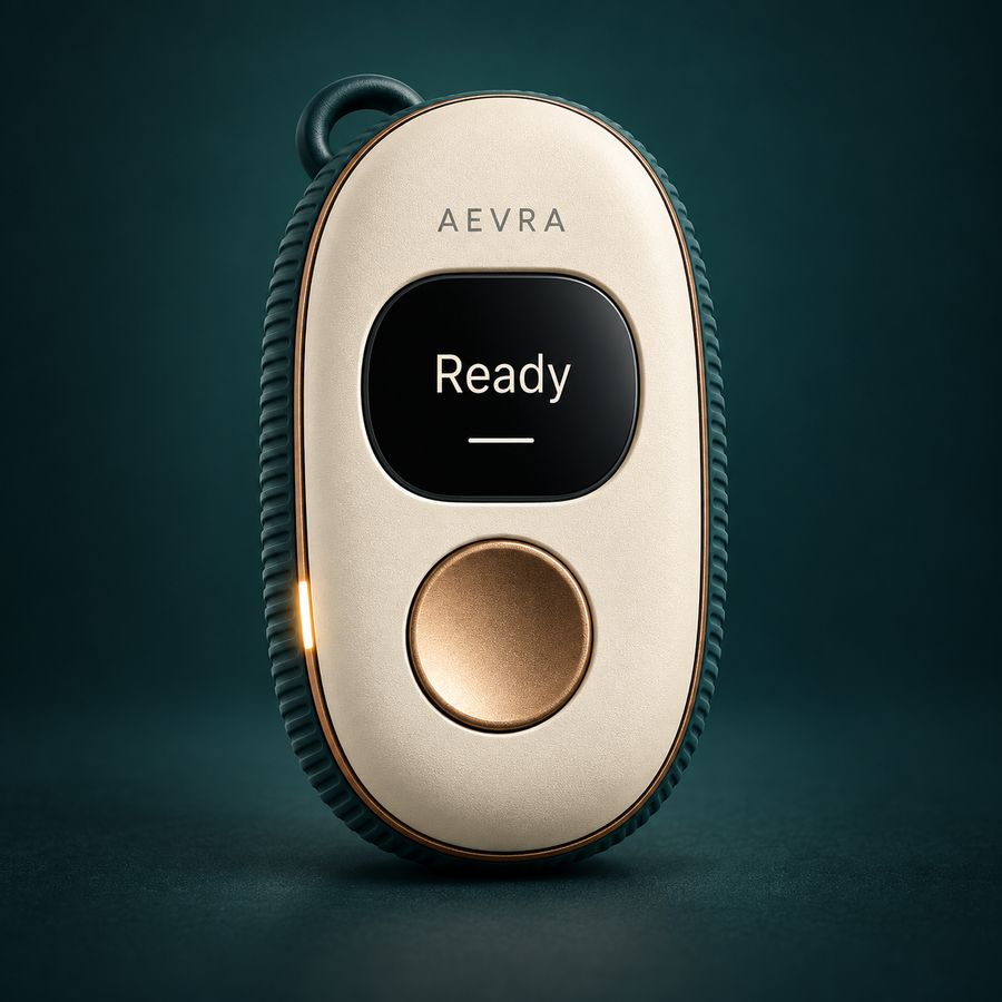 Front view, screen showing Ready