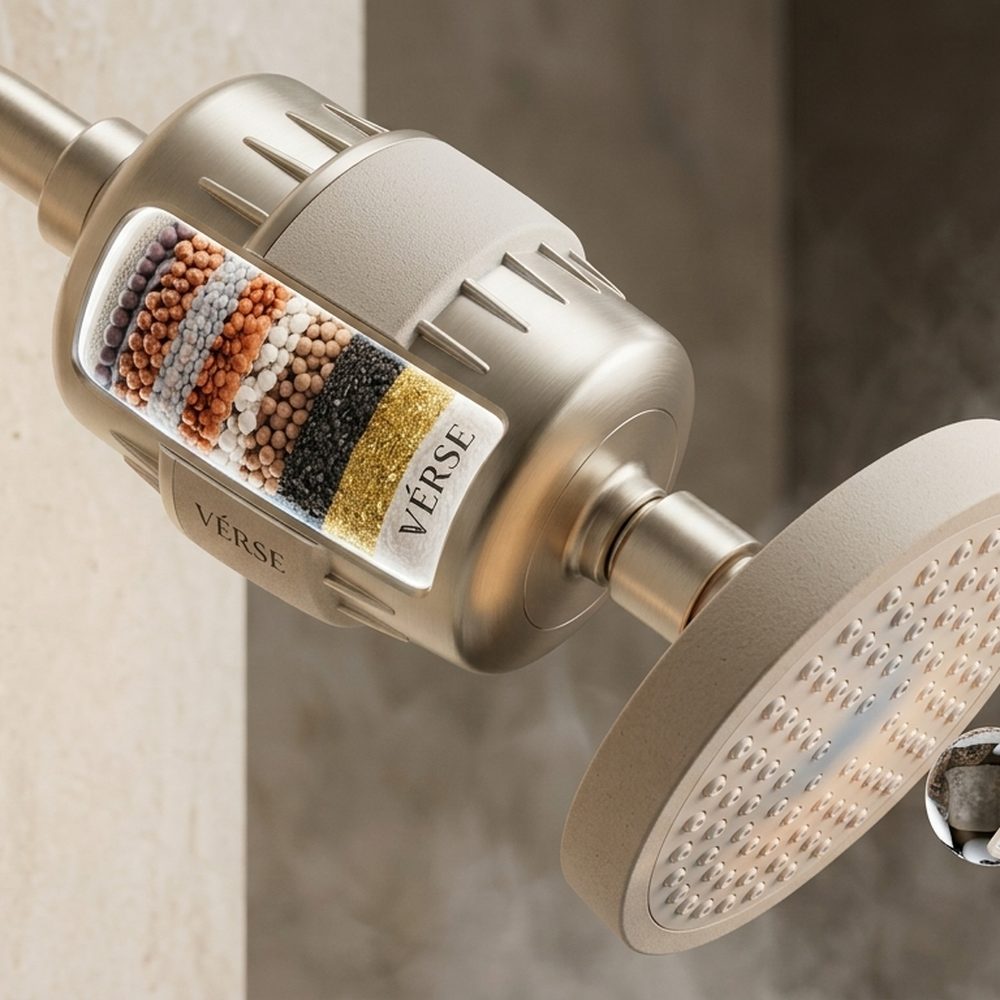VÉRSE shower filter in Brushed Champagne